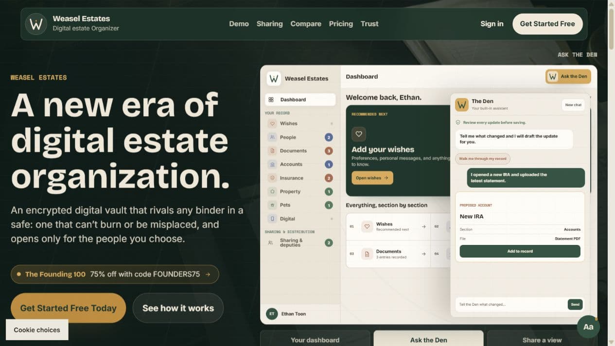 Weasel Estates digital estate organizer